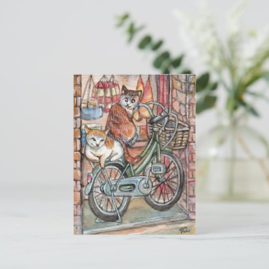 Katten voor de vleeswinkel briefkaart (Staand voorkant)