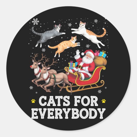 Katten voor iedereen Kerst Grappige Kerstman Kat L Ronde Sticker (Voorkant)