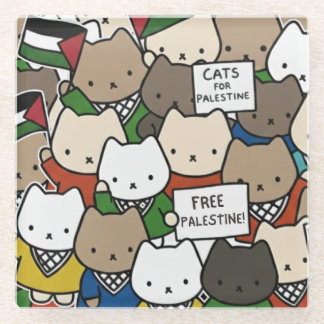 Katten voor Palestina – Kawaii Katten voor Gerecht Glazen Onderzetter