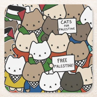 Katten voor Palestina – Kawaii Katten voor Gerecht Kartonnen Onderzetters