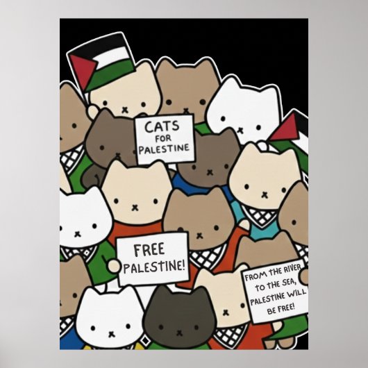 Katten voor Palestina – Kawaii Katten voor Rechtva Poster (Voorkant)