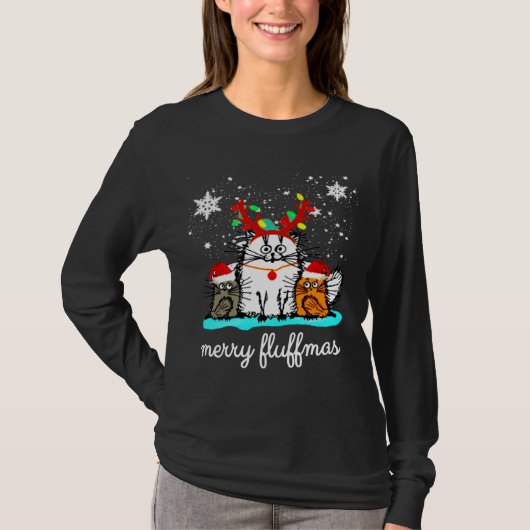 Katten Vrolijk Fluffmas grappig kerst T-shirt (Voorkant)