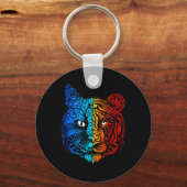 Katten- vs Tijgergezicht Mandala-ontwerp Sleutelhanger (Voorkant)
