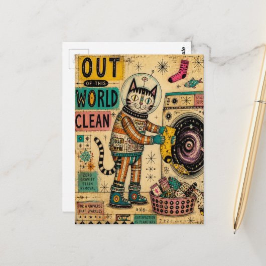 Katten Wasgoed Collage Briefkaart (Voorkant / Achterkant in situ)