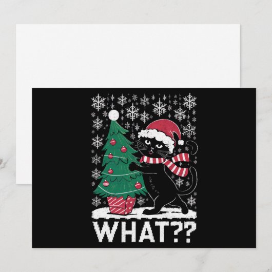 Katten Wat Grappige Zwarte Kat Die Kerstboom Duwt  Feestdagenkaart (Voorkant / Achterkant)