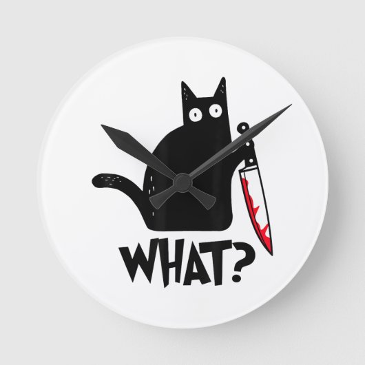 Katten Wat_ Grappige Zwarte Kat Ronde Klok (Voorkant)