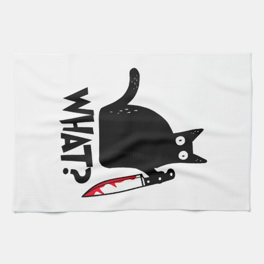 Katten Wat_ Grappige Zwarte Kat Theedoek (Horizontaal)