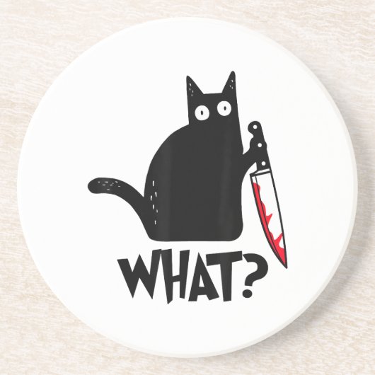 Katten Wat_ Grappige Zwarte Kat Zandsteen Onderzetter (Voorkant)