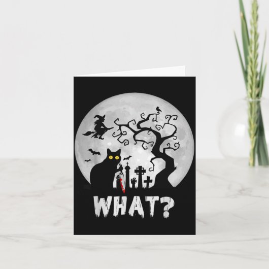 Katten Wat_ Halloween Zwarte Kat Met Mes - Grappig Kaart (Voorkant)