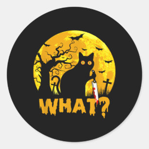 Katten Wat_ Halloween Zwarte Kat Met Mes - Grappig Ronde Sticker