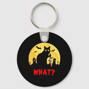 Katten Wat_ Halloween Zwarte Kat Met Mes - Grappig Sleutelhanger