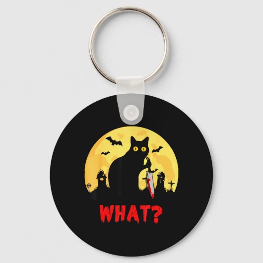 Katten Wat_ Halloween Zwarte Kat Met Mes - Grappig Sleutelhanger (Voorkant)