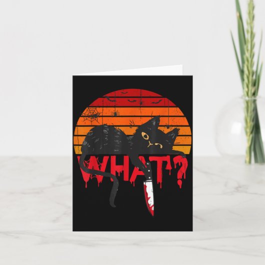 Katten Wat_ Moorddadige Zwarte Kat Met Mes Hallowe Kaart (Voorkant)
