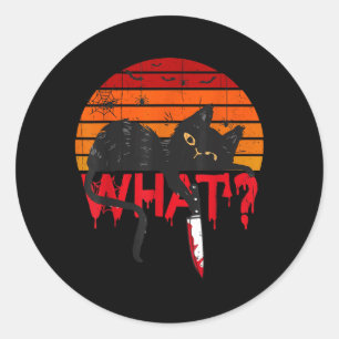 Katten Wat_ Moorddadige Zwarte Kat Met Mes Hallowe Ronde Sticker