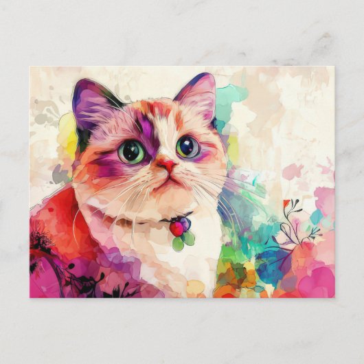 Katten Watercolor Ansichtkaart Briefkaart (Voorkant)