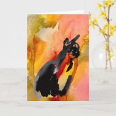 Katten Watercolor Ink Tekening Vouw Wenskaart Kaart (Gele Bloem)