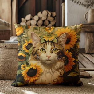Katten waterverf zonnebloemen bloemenschilderij kussen