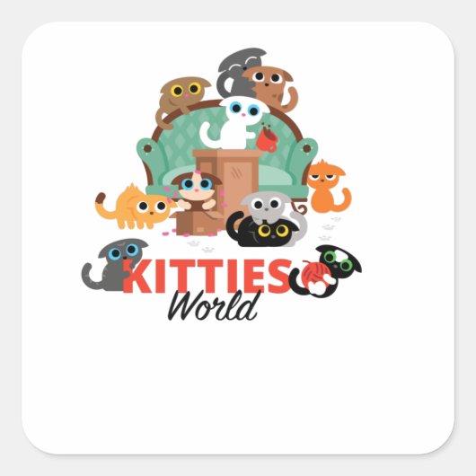 Katten Wereld Vierkante Sticker (Voorkant)