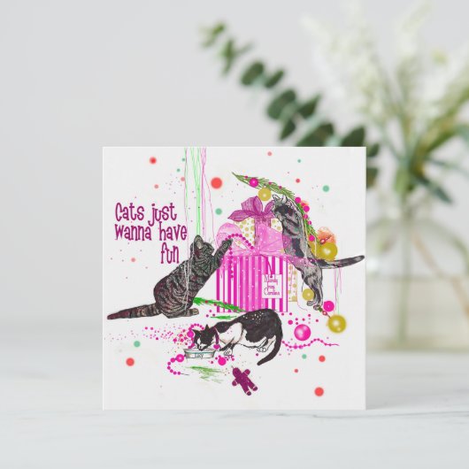 Katten willen gewoon vlinderkerstKaart hebben (Staand voorkant)