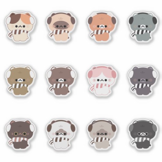 Katten Winter Herfst Kerst Sticker (Voorkant)