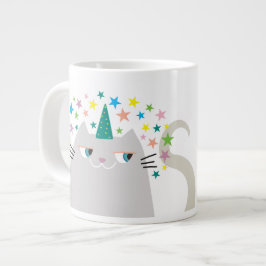Katten Witte Eenhoorn Caticorn Kleurrijke Sterren  Grote Koffiekop