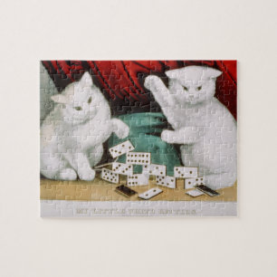 Katten Witte Katten die Dominoes-Currier afspelen  Legpuzzel