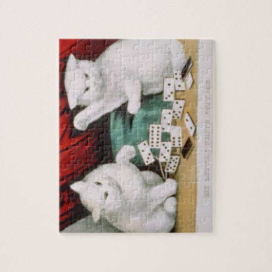 Katten Witte Katten die Dominoes-Currier afspelen  Legpuzzel (Verticaal)