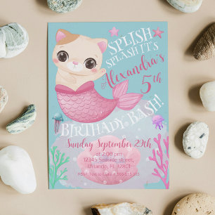 Katten Zeemeermin Miauwmeid Onder Zee Zwembad Fees Kaart