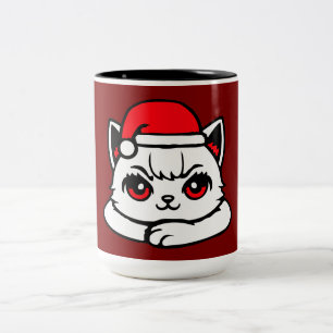 Katten Zelfverzekerde Kerstman Hoed Gekruiste Arme Tweekleurige Koffiemok
