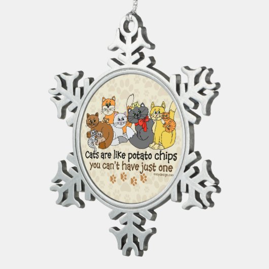 Katten zijn als chips tin sneeuwvlok ornament (Rechts)
