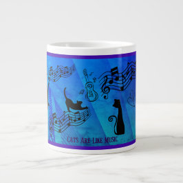 Katten zijn als muziek: muziekstaven en gitaren te grote koffiekop