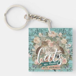 Katten Zijn Bloemen Cottagecore Botanische Kunst Sleutelhanger
