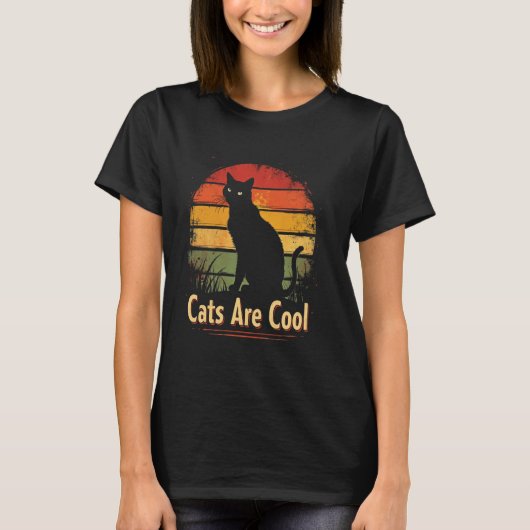 Katten zijn cool kat silhouet retro t-shirt (Voorkant)