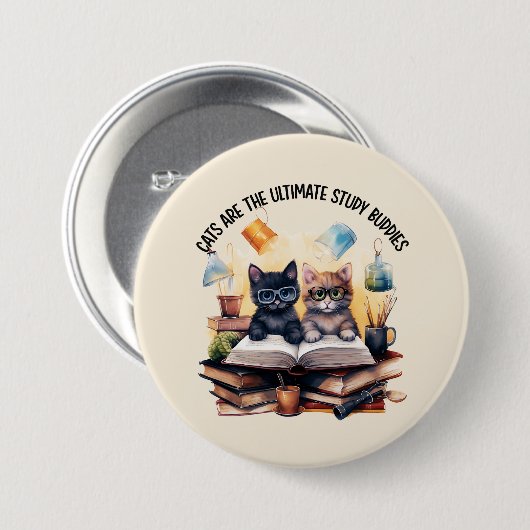 Katten zijn de ultieme studiegenoten ronde button 7,6 cm (Voorkant /achterkant)