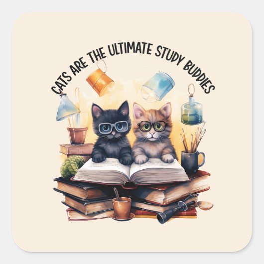 Katten zijn de ultieme studiegenoten vierkante sticker (Voorkant)