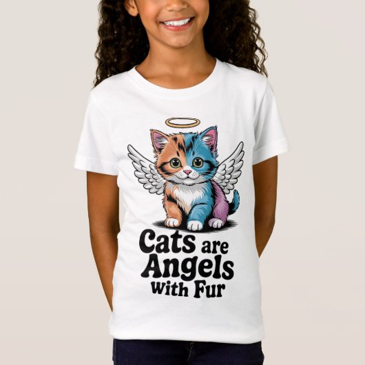 Katten zijn engelen met bont t-shirt (Voorkant)