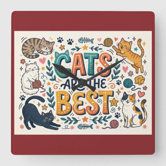 Katten zijn het Beste Vierkante Klok (Voorkant)