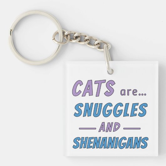 Katten zijn knuffels en kattenkwaad sleutelhanger (voorkant)