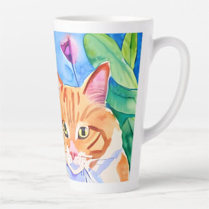 Katten zijn mijn stam   Oranje kat en bloemen Latte Mok
