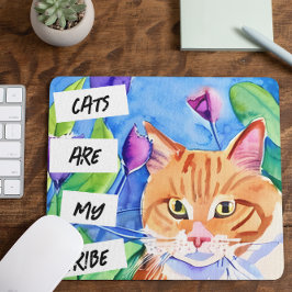 Katten zijn mijn Stam | Oranje Kat en Bloemen Muismat