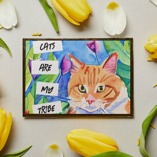 Katten zijn mijn stam   Oranje kat en bloemen Poster