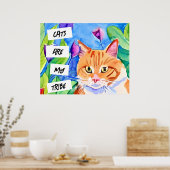 Katten zijn mijn stam | Oranje kat en bloemen Poster (Keuken)