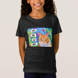 Katten zijn mijn stam Oranje kat en bloemen T-shirt