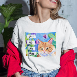 Katten zijn mijn stam | Oranje kat en bloemen T-shirt