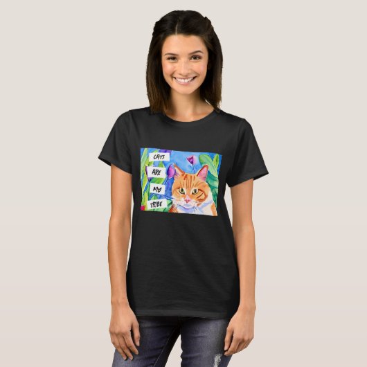 Katten zijn mijn stam | Oranje kat en bloemen T-shirt (Voorkant volledig)