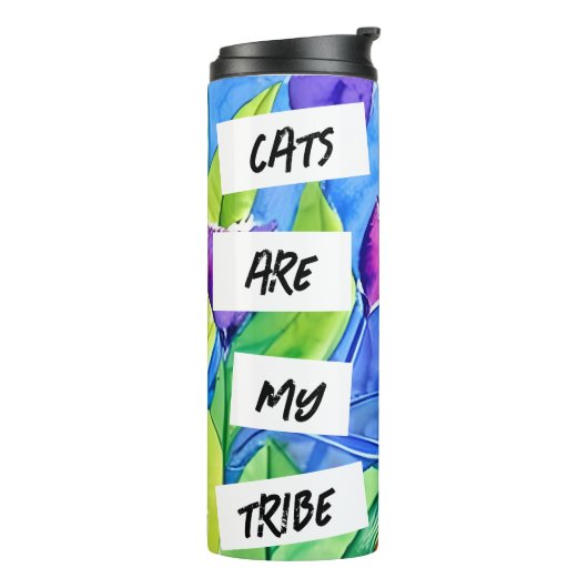 Katten zijn mijn stam | Oranje kat en bloemen Thermosbeker (Gedraaid links)