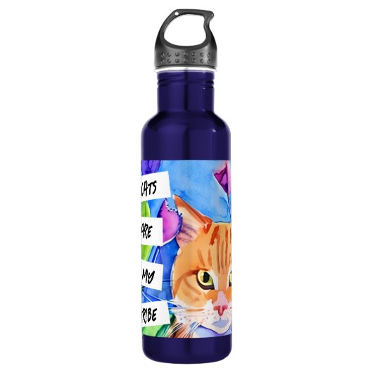 Katten zijn mijn stam | Oranje kat en bloemen Waterfles (Voorkant)