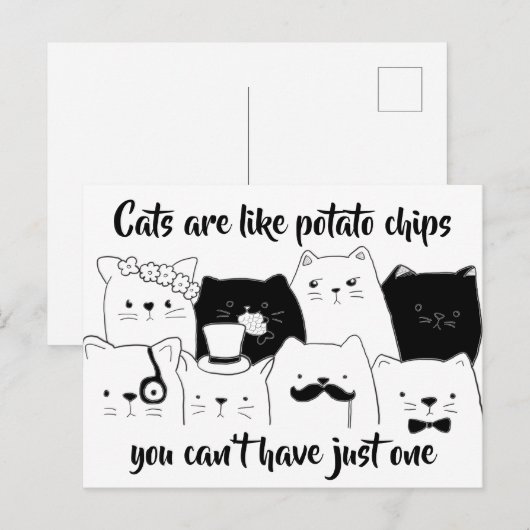 Katten zijn net als aardappelchips/kat-doosje briefkaart (Voorkant / Achterkant)