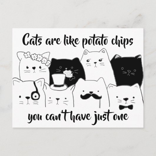 Katten zijn net als aardappelchips/kat-doosje briefkaart (Voorkant)