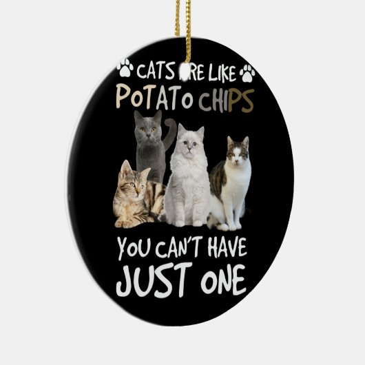 Katten zijn net als aardappelkuskat, T-shirt Kat Keramisch Ornament (Rechts)